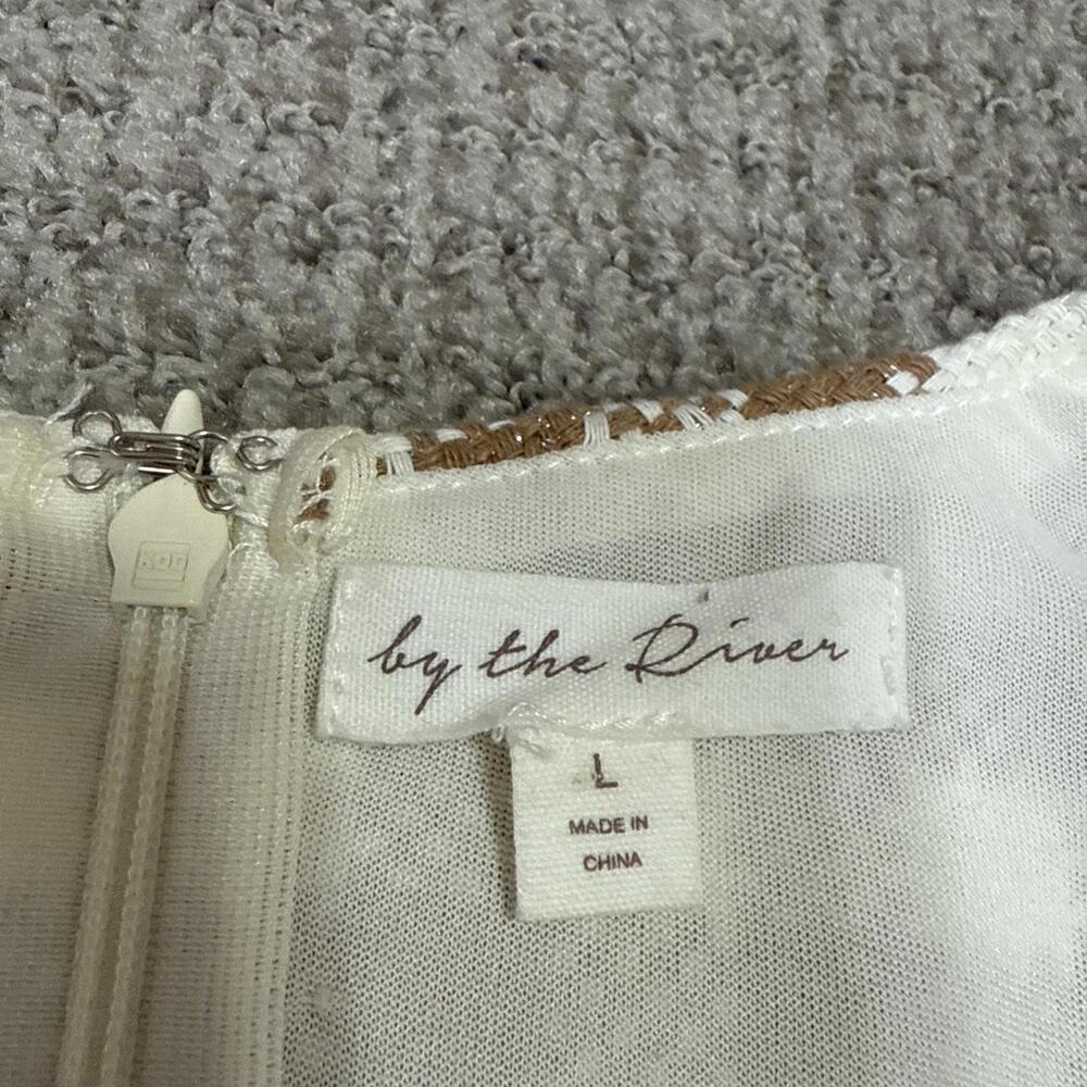 By The River Dress Beige White 3/4 Sleeve Women’s Size Large - Picture 8 of 11